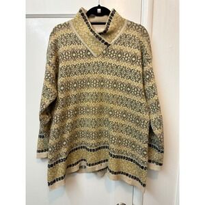 Esprit Sport Vintage Fair Isle Lambswool Sweater Green‎ Yellow Crossover Neck L